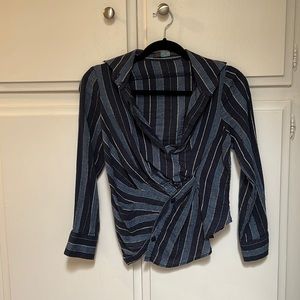 Eva Franco Navy and White Striped Wrap Blouse